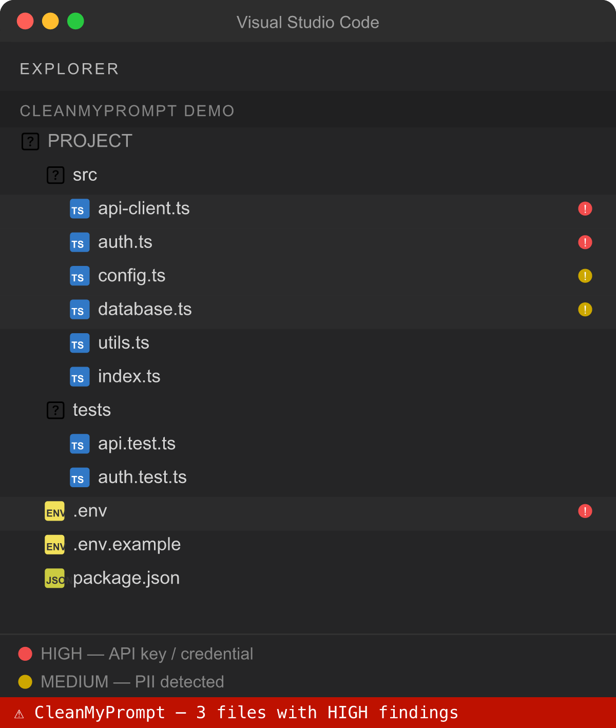 Explorer tree with red and yellow risk badges