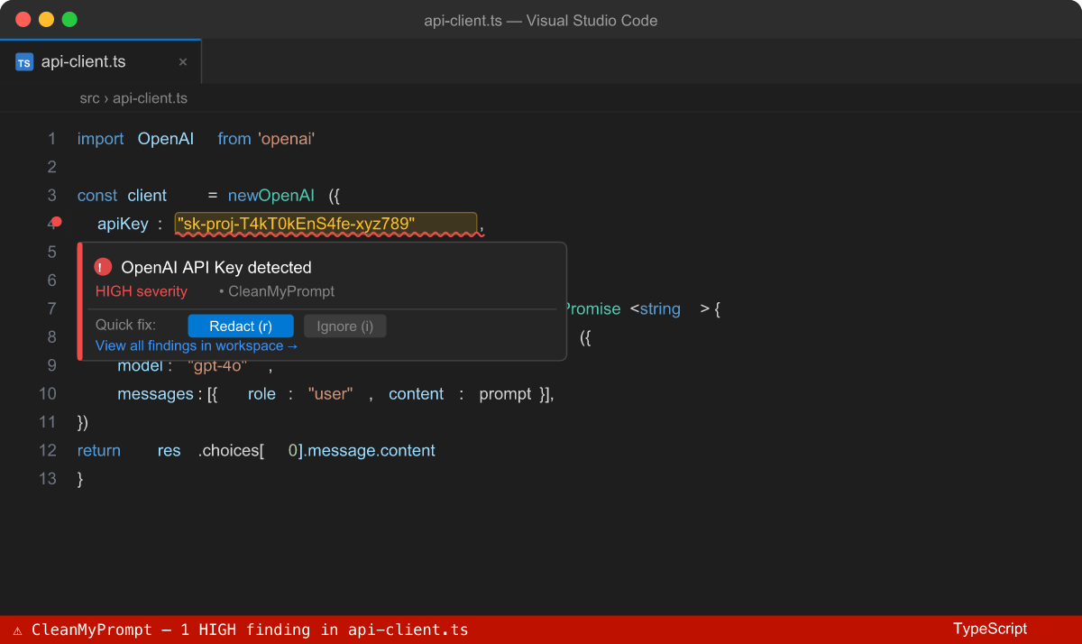Inline squiggles on secrets with hover tooltip